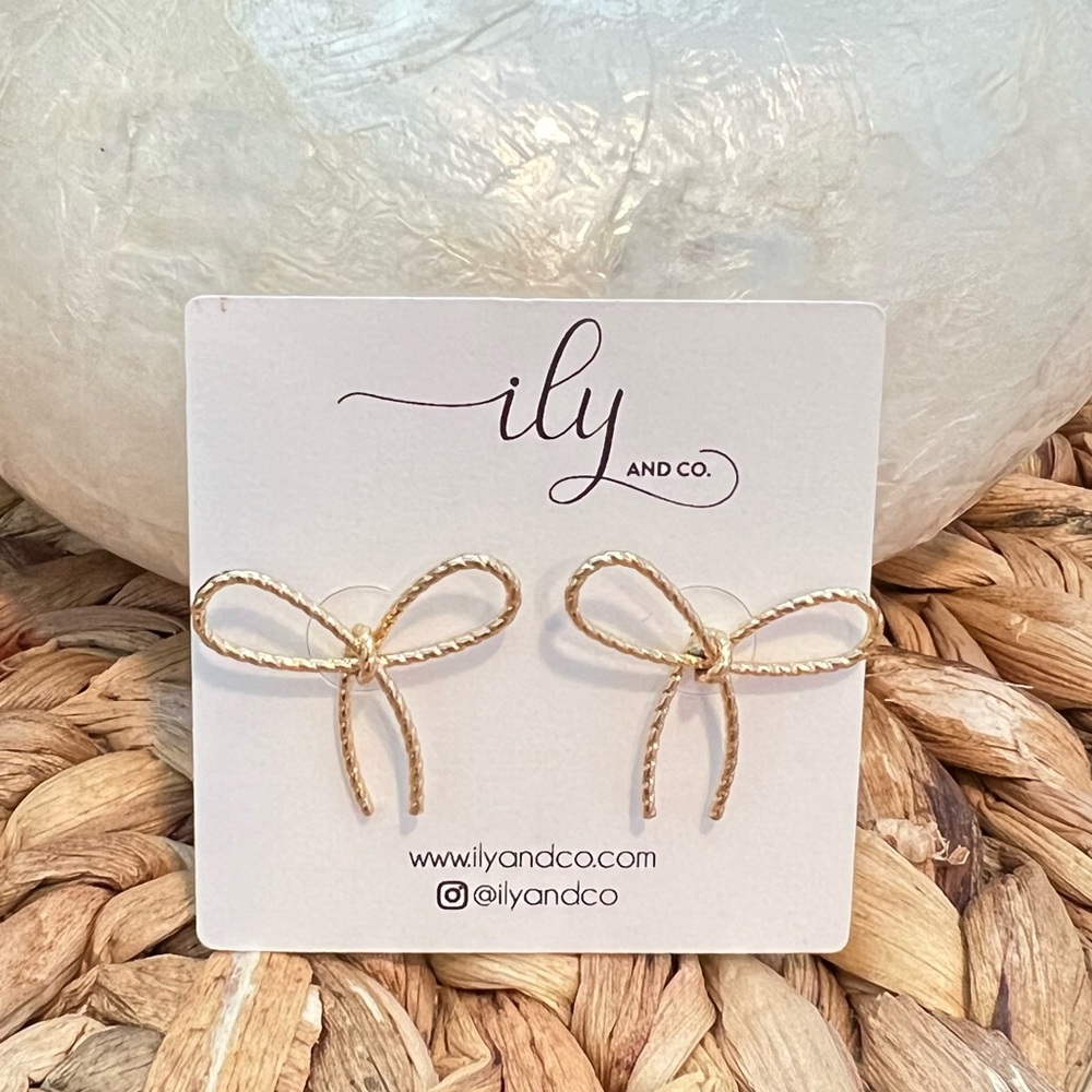 New Small Bow Studs Earrings | Gold Tone | Lightweight | Boutique | 1 inch